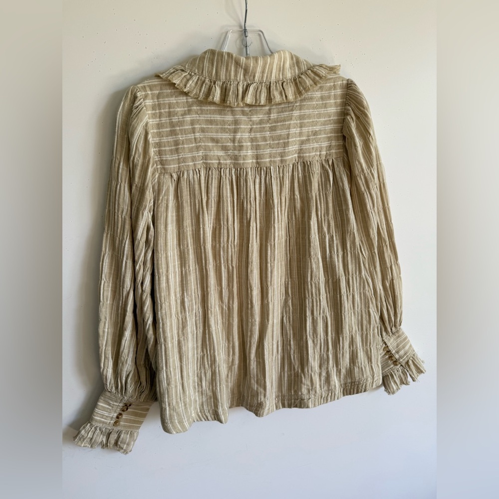 Pilcro Cream Striped Button-Up Blouse with Beige Embroidery - Picture 12 of 12